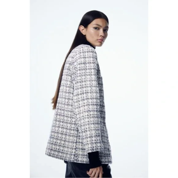 White/Black Plaid Boucle Jacket Size S - Picture 5 of 8